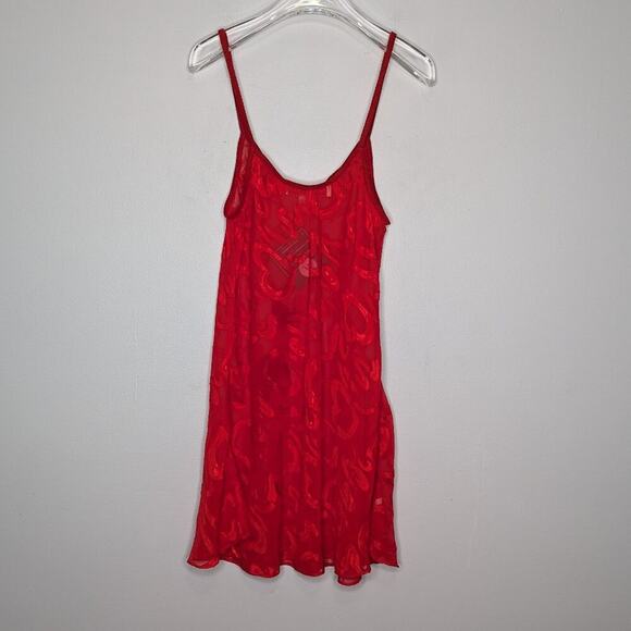 Vintage 90's Red Heart Pattern Semi Sheer Slip Dress Nightie Scoop Neck Size XL - Picture 2 of 7
